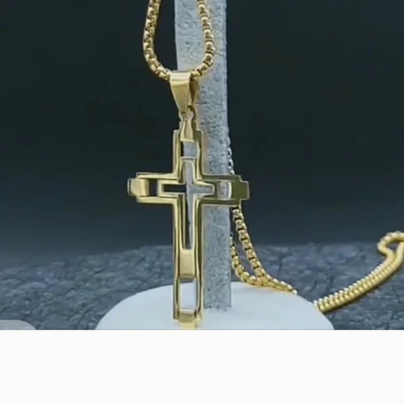 Stainless Steel Gold Cross  Necklace - Picture 4 of 6